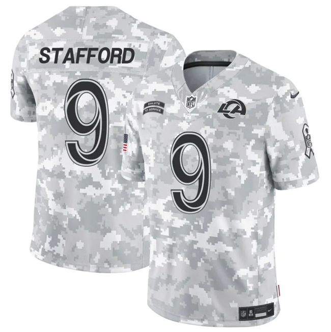 Men's Los Angeles Rams #9 Matthew Stafford Arctic Camo 2024 F.U.S.E. Salute to Service Limited Football Stitched Jersey